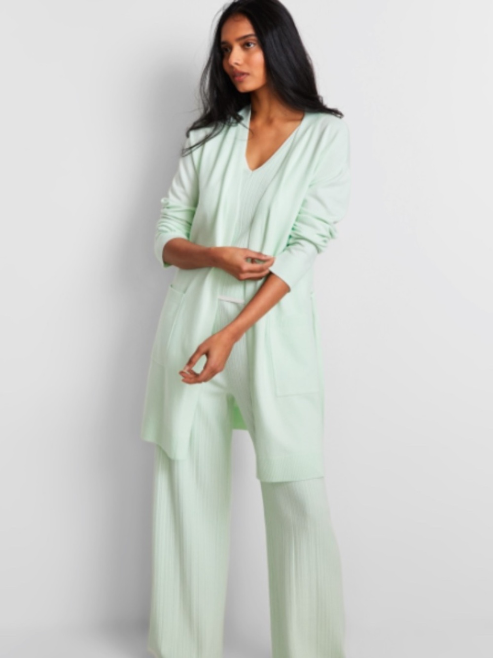 State of Day Women's Sweater Knit Duster Robe (missing belt)Green Size XS 12035